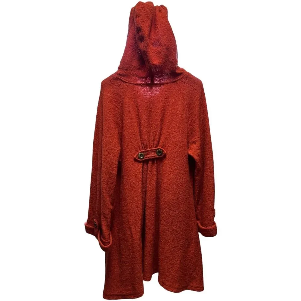 David Brooks Women's Brown/Burnt Orange LS Wool Metal Button Hooded Cardigan VTG